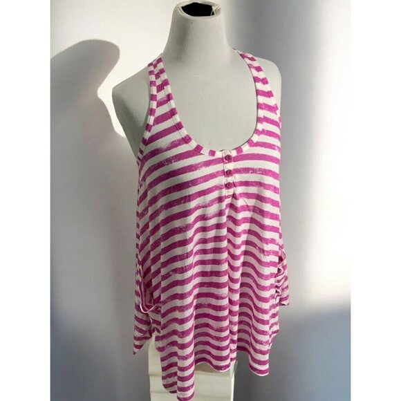 Splendid Womens Striped Racerback Tank Top Scoop Neckline Pink White NEW Medium - Picture 8 of 9